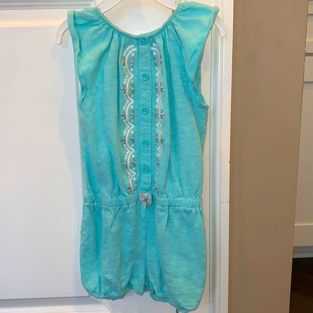 Gymboree aqua & silver romper 5T EUC